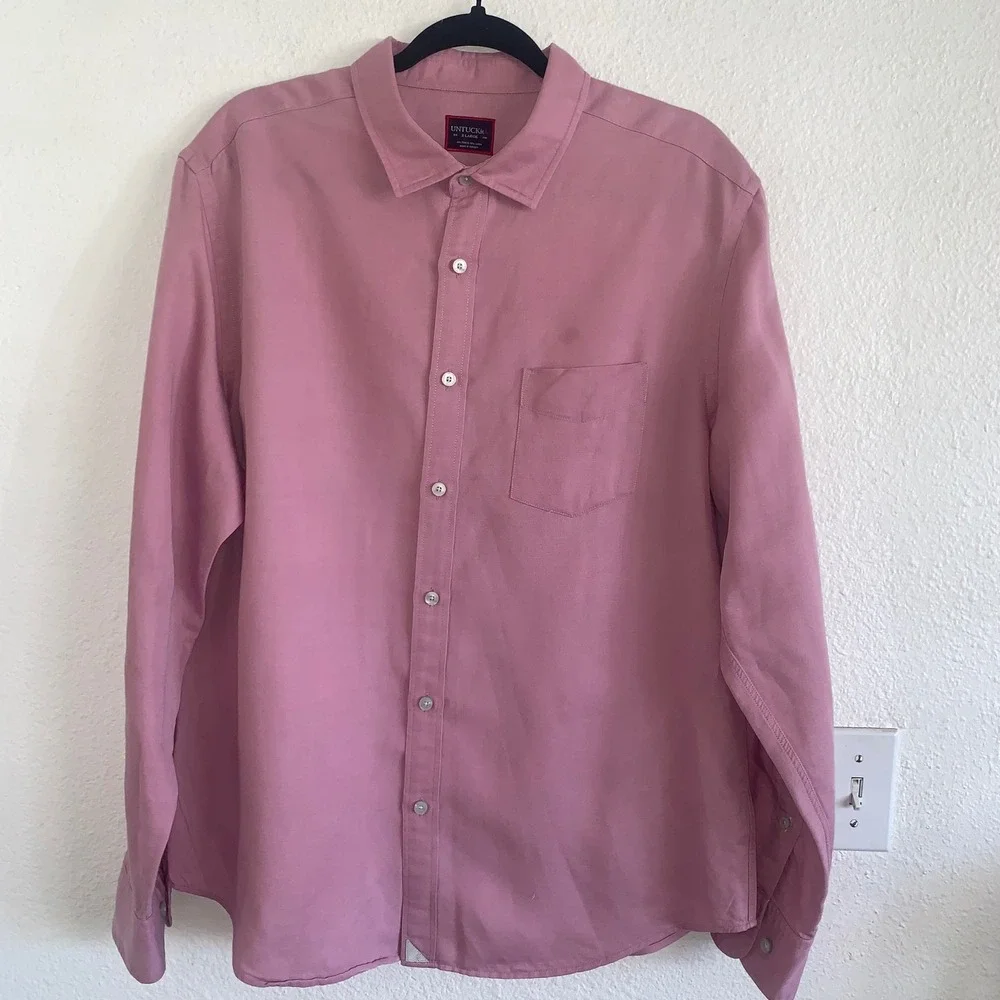 UNTUCKit Mens XL Mauve Pink Linen Tencel Blend Long Sleeve Button Down Shirt‎